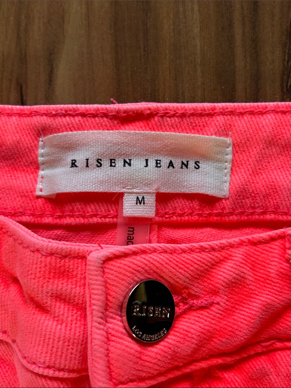 Risen Neon Orange High-Rise Frayed Hem Jean Shorts - Picture 2 of 6